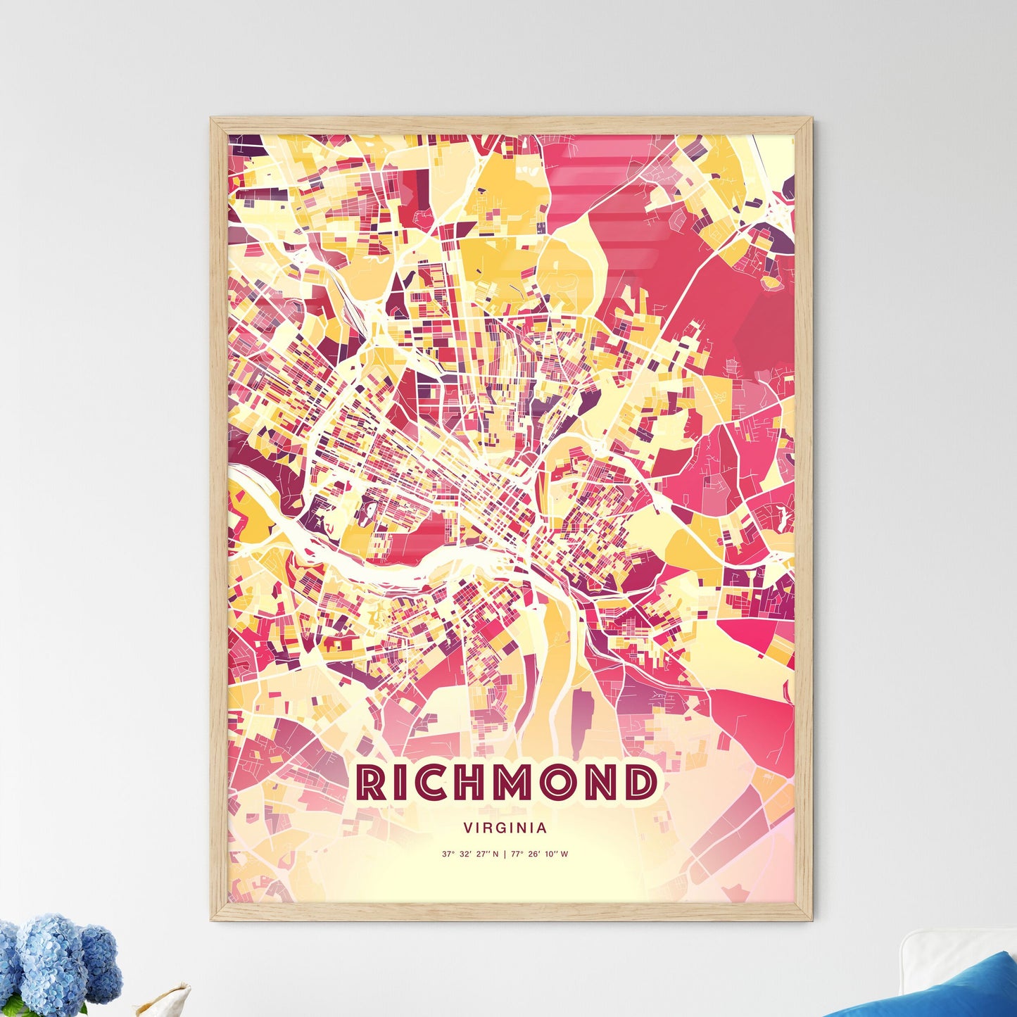 Colorful Richmond Virginia Fine Art Map Hot Red