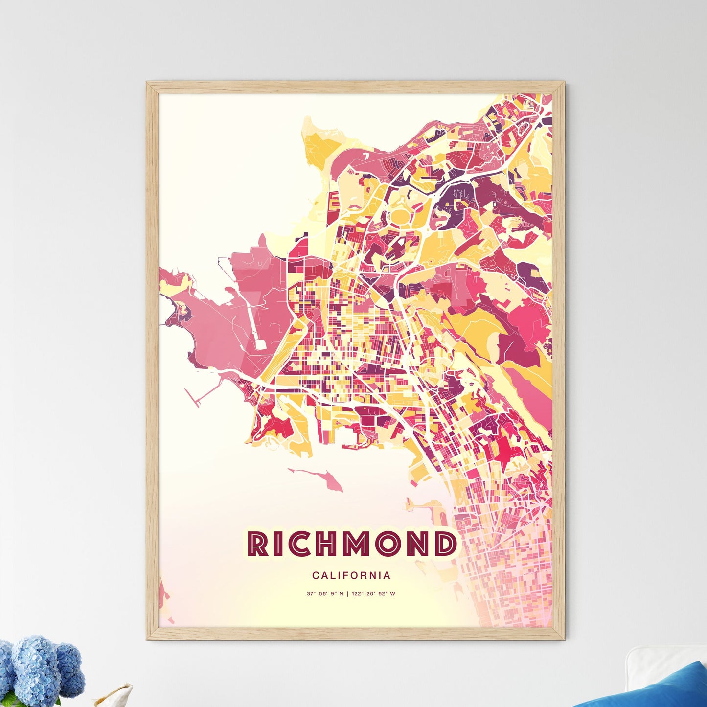 Colorful Richmond California Fine Art Map Hot Red