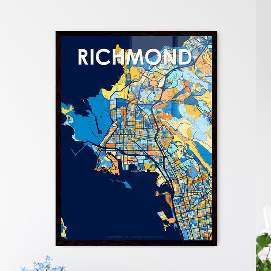 RICHMOND CALIFORNIA Vibrant Colorful Art Map Poster Blue Orange