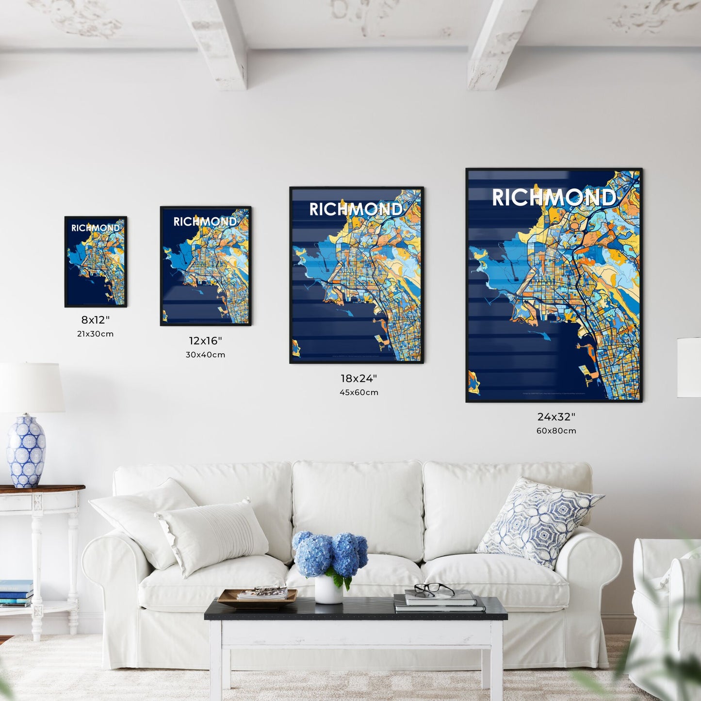 RICHMOND CALIFORNIA Vibrant Colorful Art Map Poster Blue Orange