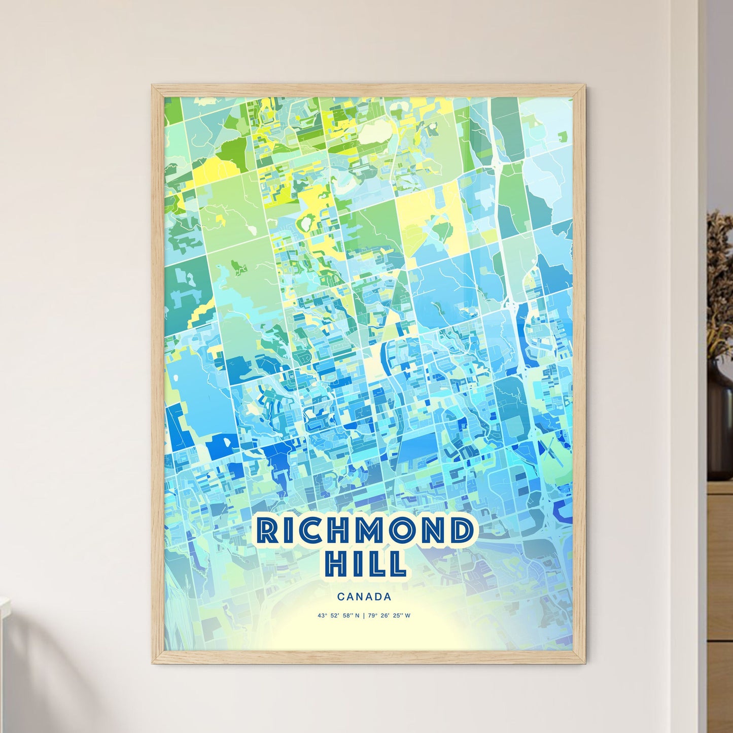 Colorful Richmond Hill Canada Fine Art Map Cool Blue