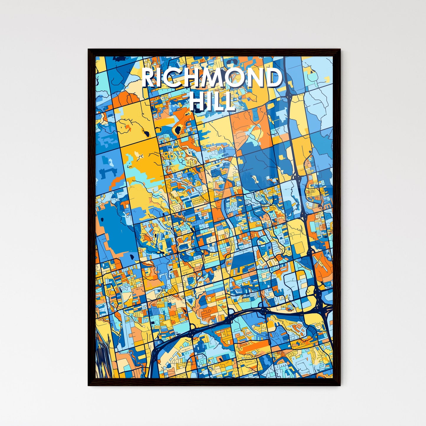 RICHMOND HILL CANADA Vibrant Colorful Art Map Poster Blue Orange