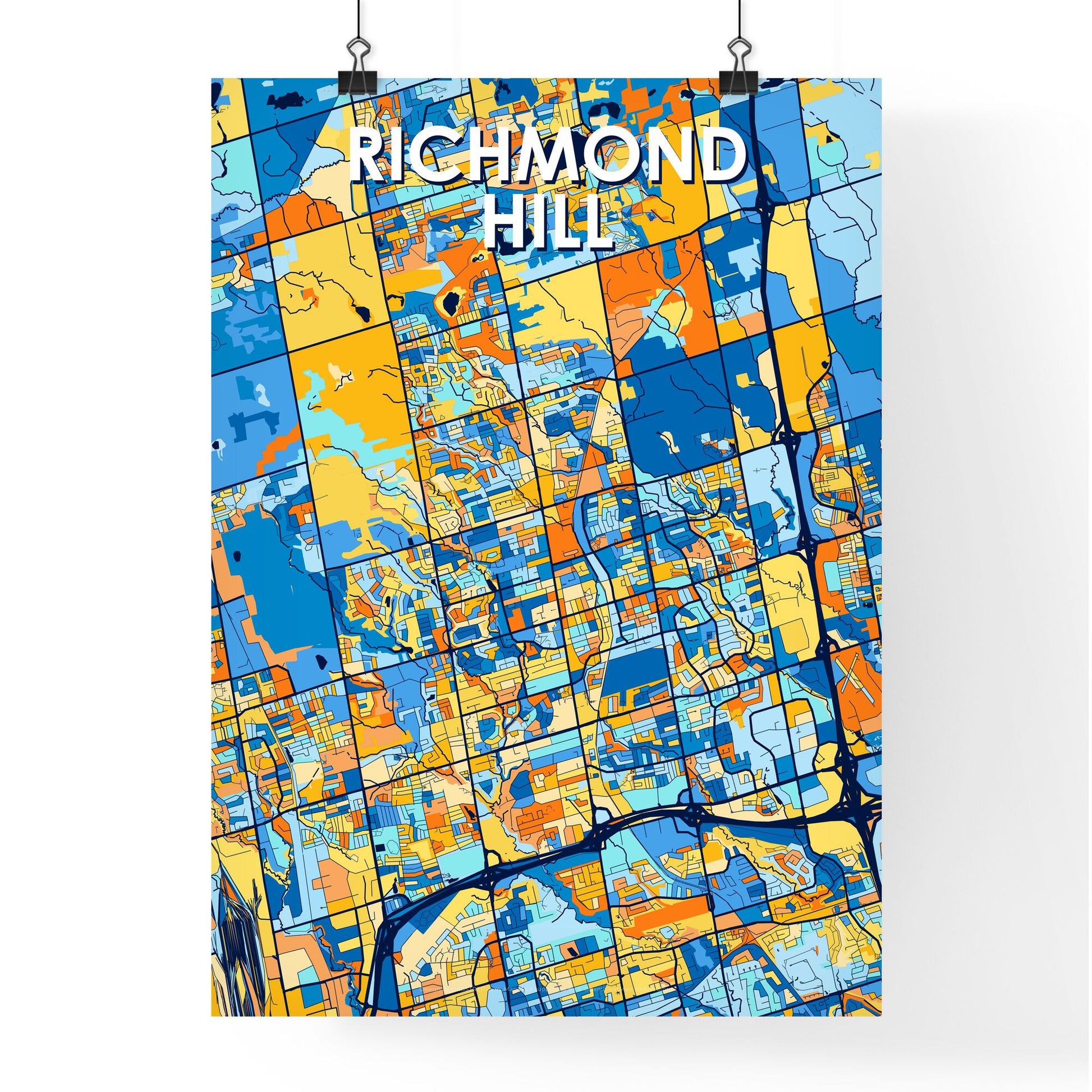 RICHMOND HILL CANADA Vibrant Colorful Art Map Poster Blue Orange