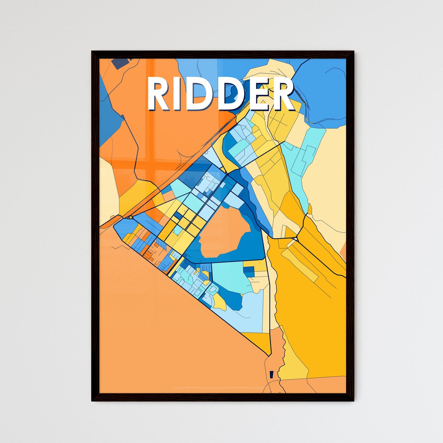 RIDDER KAZAKHSTAN Vibrant Colorful Art Map Poster Blue Orange