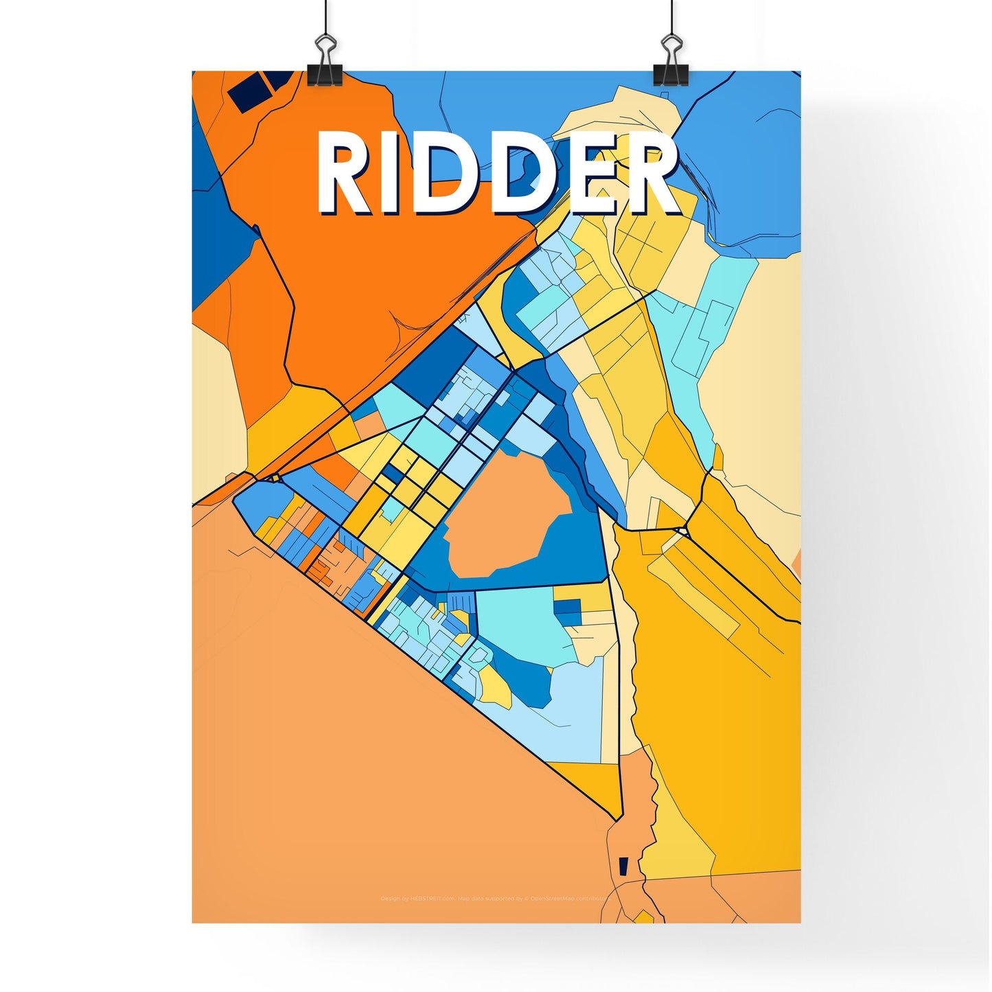 RIDDER KAZAKHSTAN Vibrant Colorful Art Map Poster Blue Orange