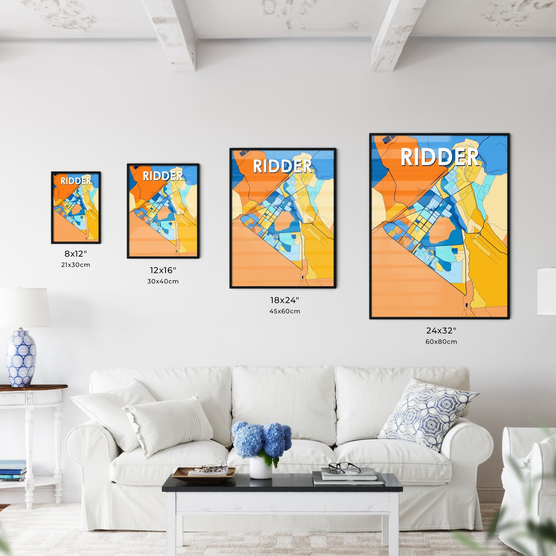 RIDDER KAZAKHSTAN Vibrant Colorful Art Map Poster Blue Orange