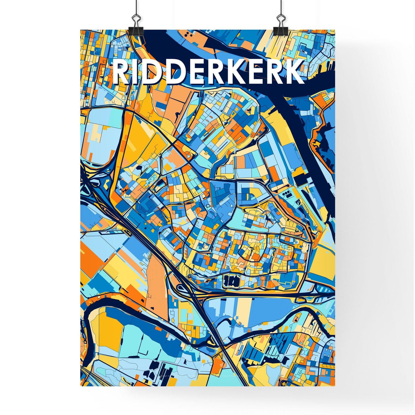 RIDDERKERK NETHERLANDS Vibrant Colorful Art Map Poster Blue Orange