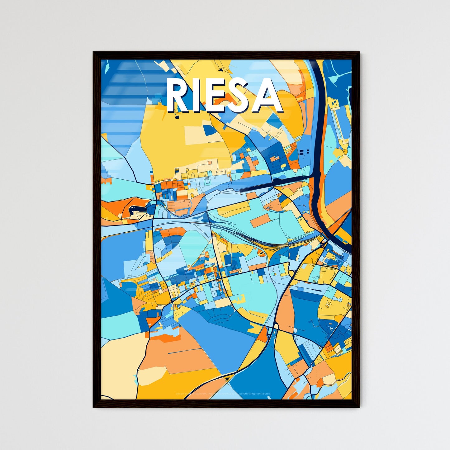 RIESA GERMANY Vibrant Colorful Art Map Poster Blue Orange