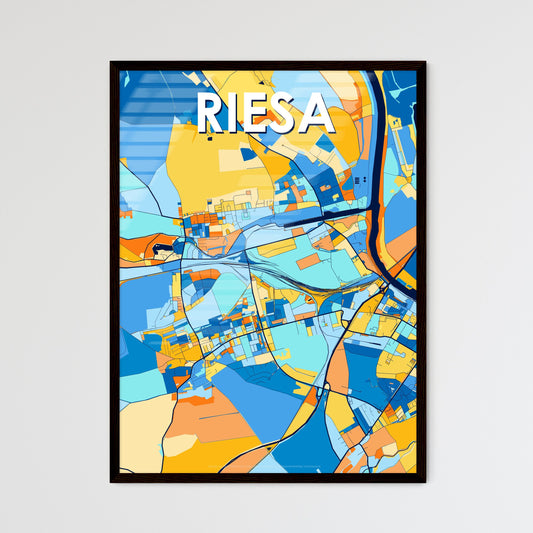 RIESA GERMANY Vibrant Colorful Art Map Poster Blue Orange