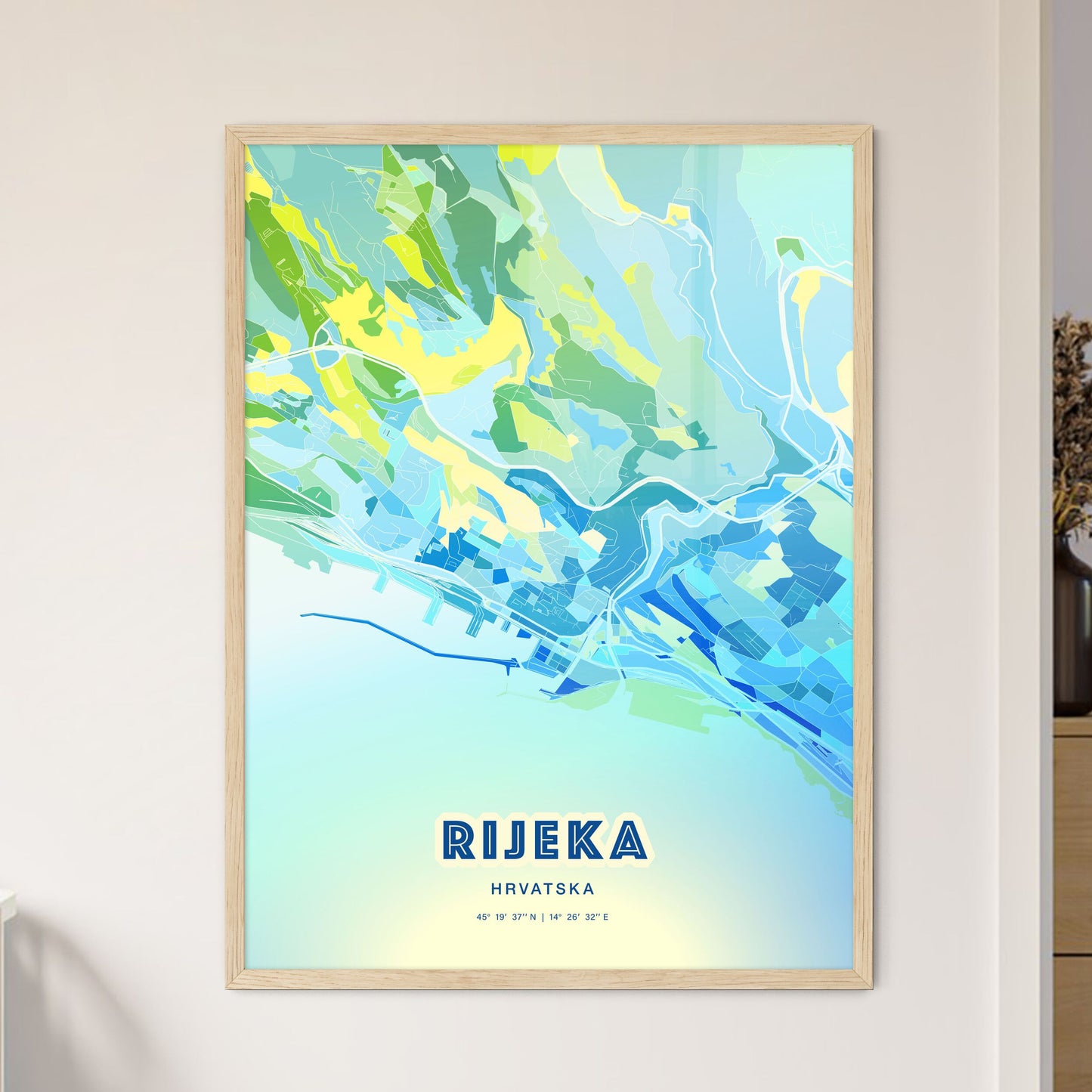 Colorful Rijeka Croatia Fine Art Map Cool Blue