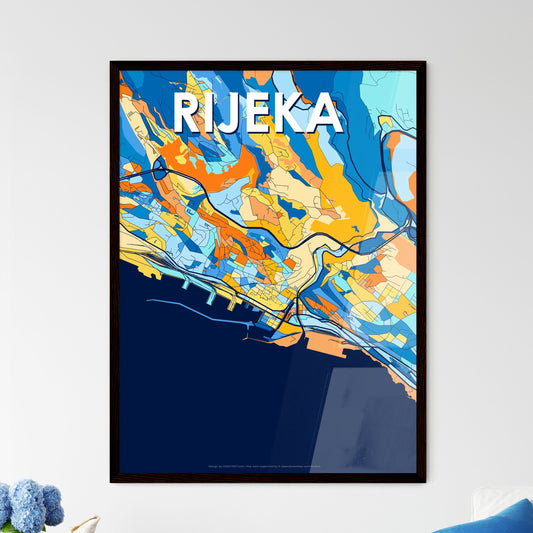 RIJEKA CROATIA Vibrant Colorful Art Map Poster Blue Orange