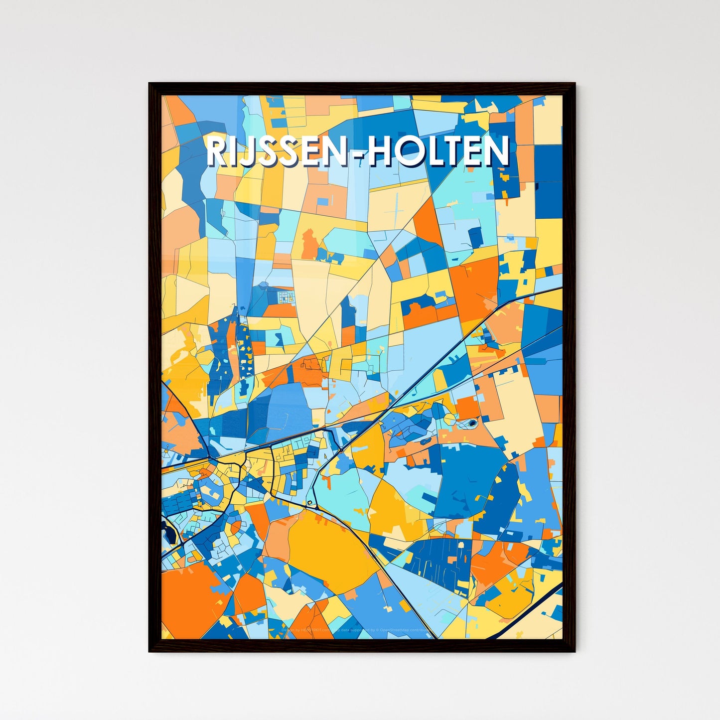 RIJSSEN-HOLTEN NETHERLANDS Vibrant Colorful Art Map Poster Blue Orange