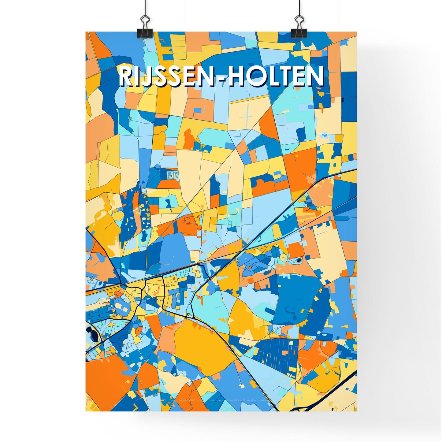 RIJSSEN-HOLTEN NETHERLANDS Vibrant Colorful Art Map Poster Blue Orange