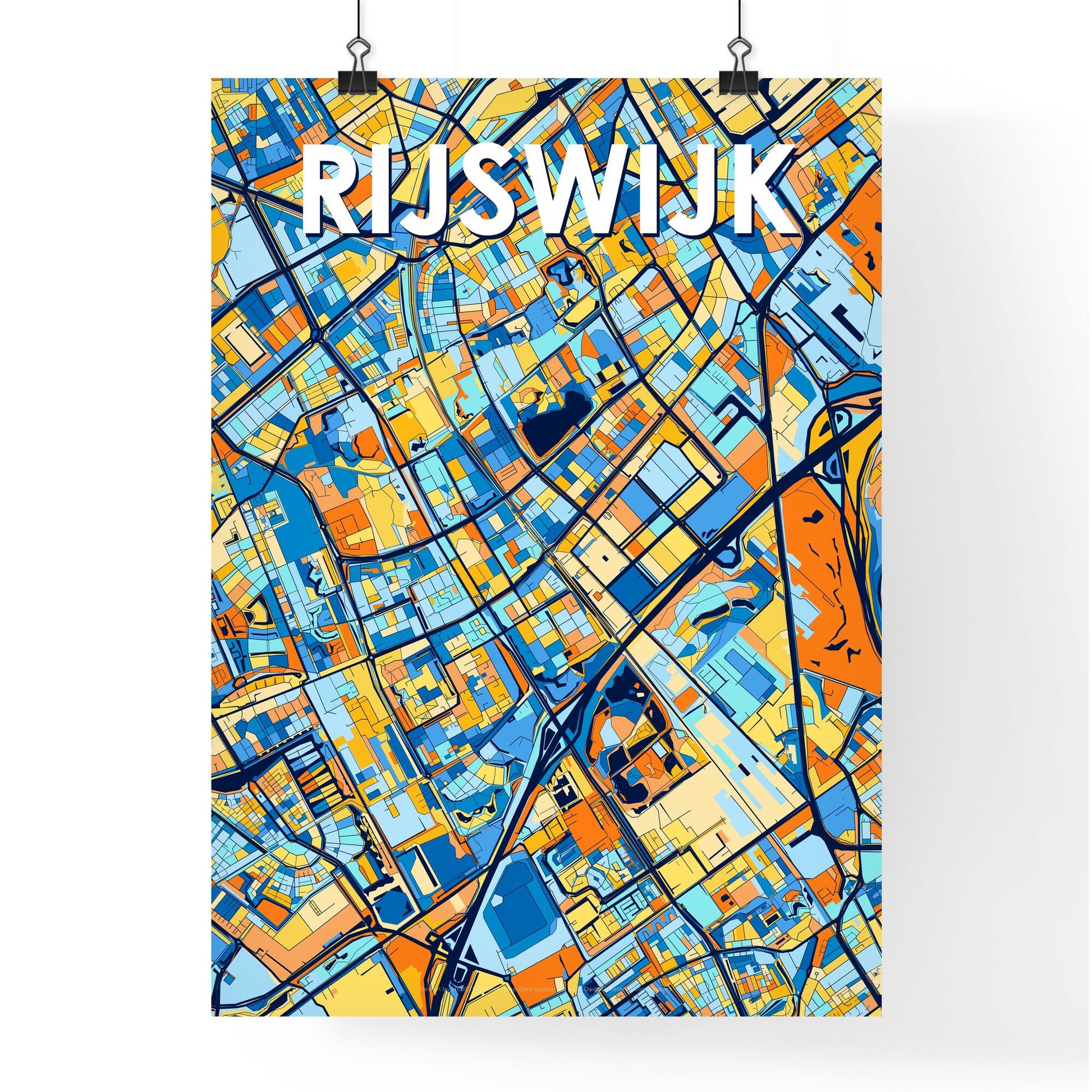 RIJSWIJK NETHERLANDS Vibrant Colorful Art Map Poster Blue Orange