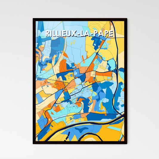 RILLIEUX-LA-PAPE FRANCE Vibrant Colorful Art Map Poster Blue Orange