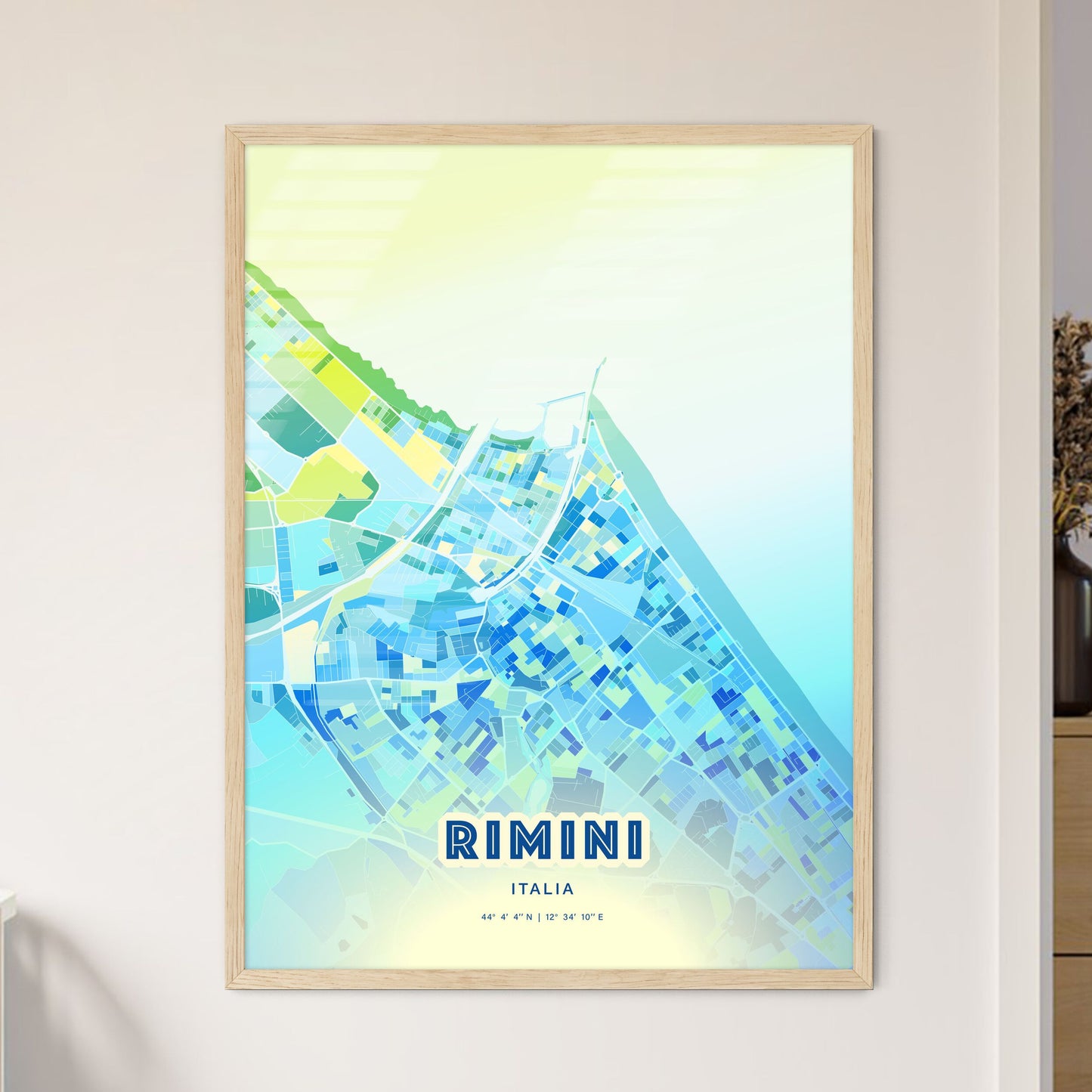 Colorful Rimini Italy Fine Art Map Cool Blue