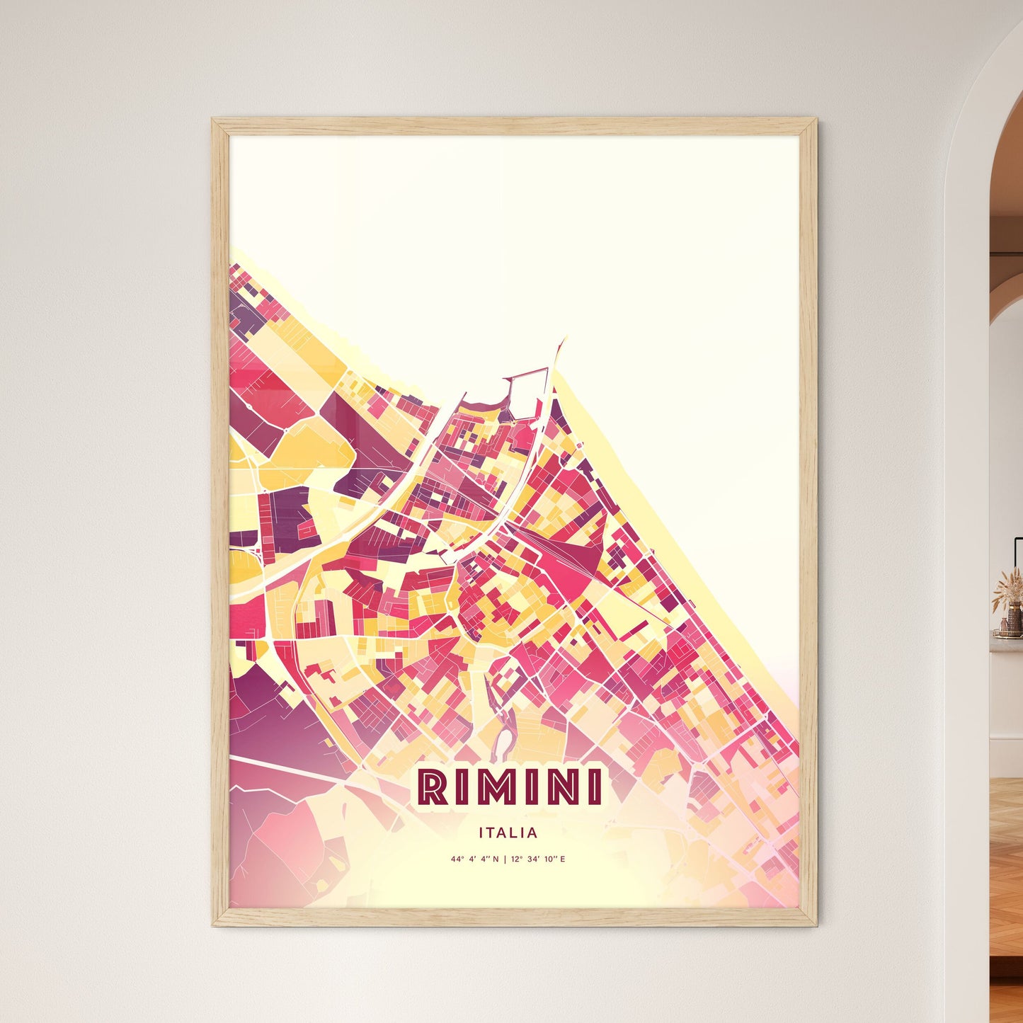 Colorful Rimini Italy Fine Art Map Hot Red