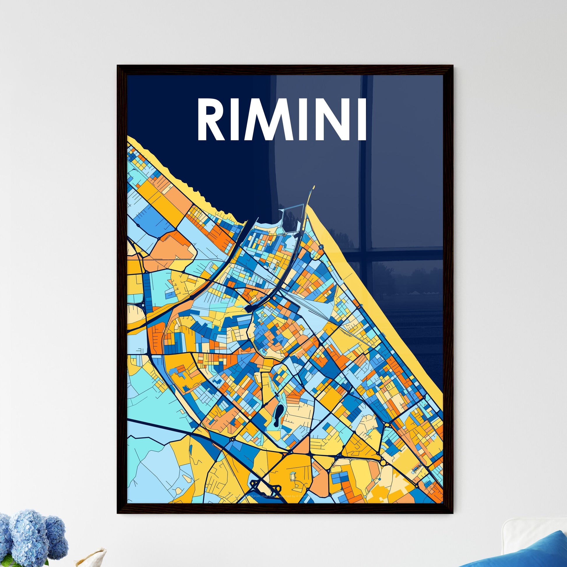 RIMINI ITALY Vibrant Colorful Art Map Poster Blue Orange