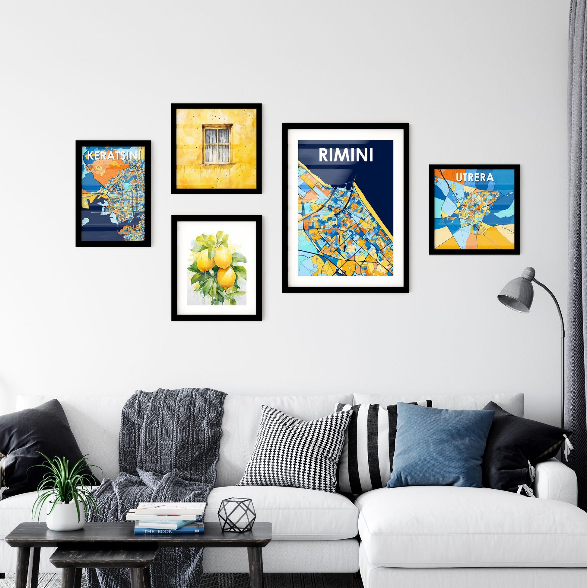 RIMINI ITALY Vibrant Colorful Art Map Poster Blue Orange