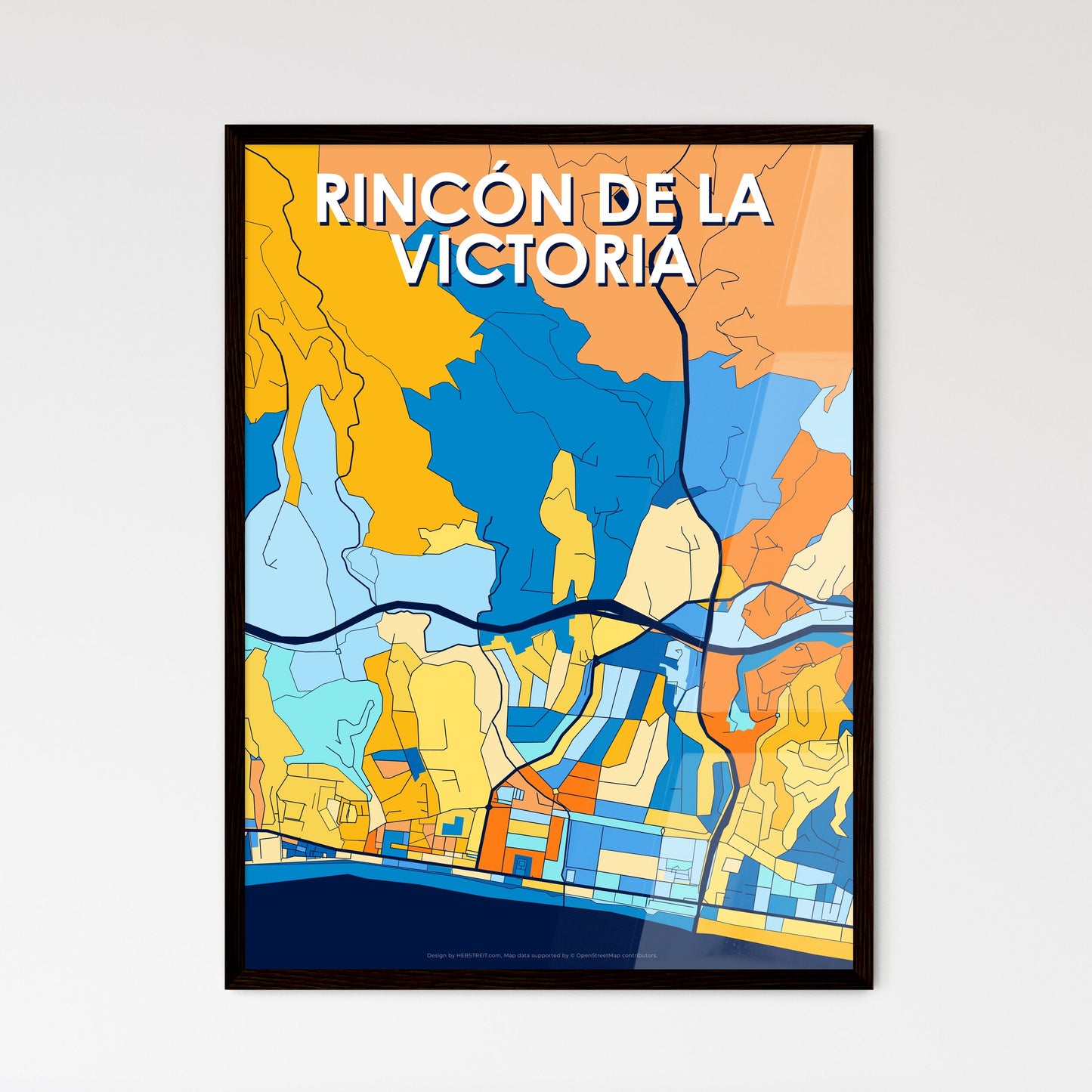 RINCÓN DE LA VICTORIA SPAIN Vibrant Colorful Art Map Poster Blue Orange