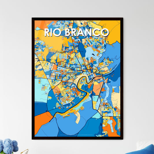 RIO BRANCO BRAZIL Vibrant Colorful Art Map Poster Blue Orange