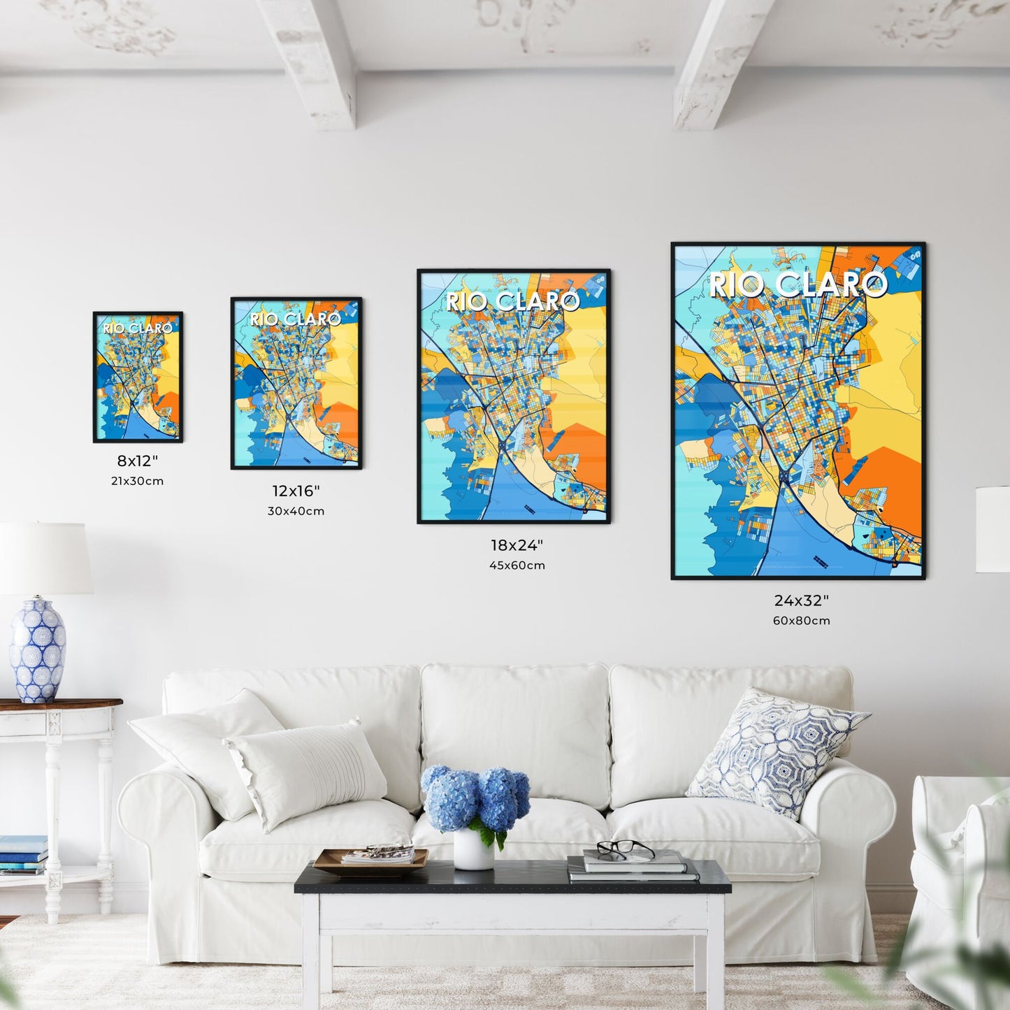 RIO CLARO BRAZIL Vibrant Colorful Art Map Poster Blue Orange