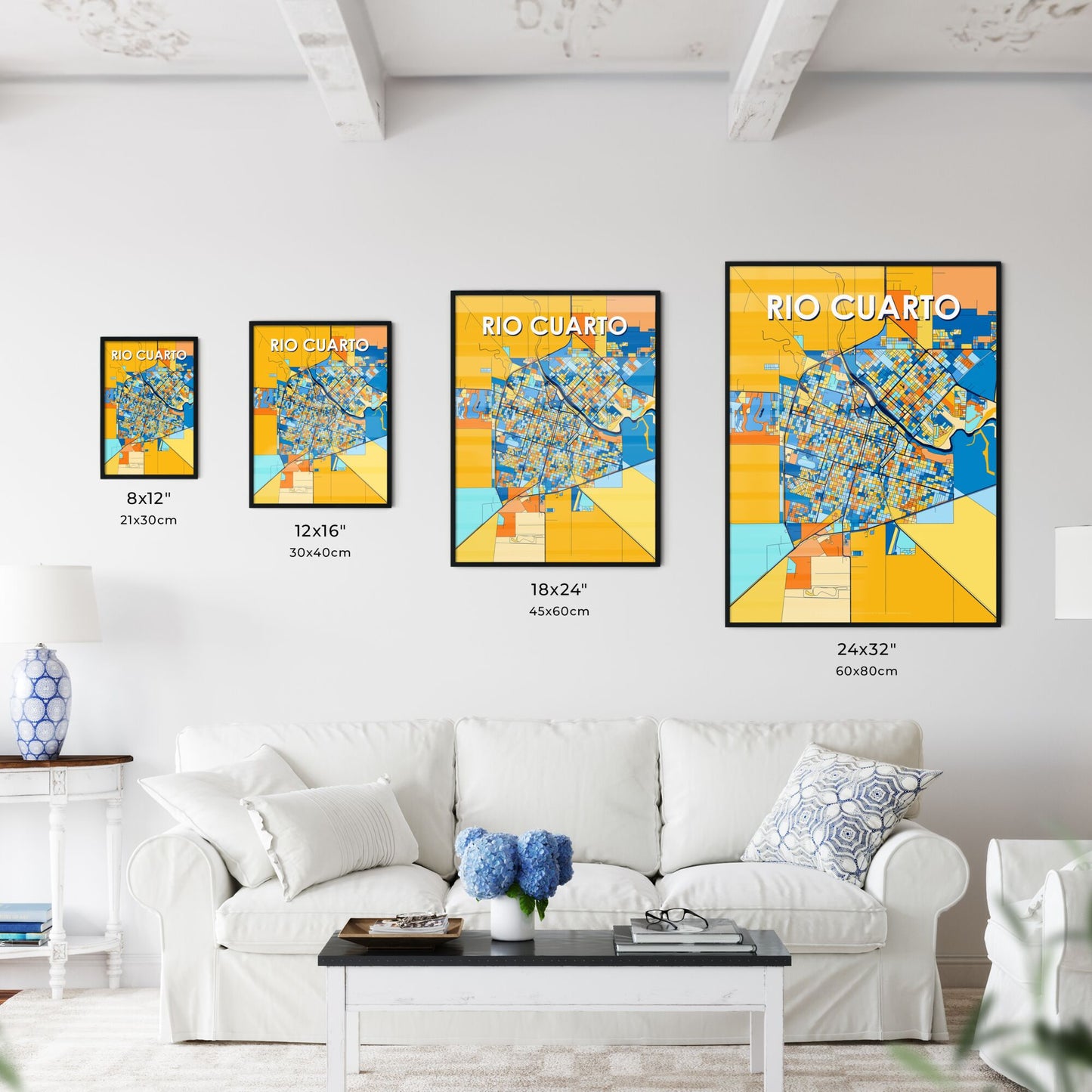 RIO CUARTO ARGENTINA Vibrant Colorful Art Map Poster Blue Orange