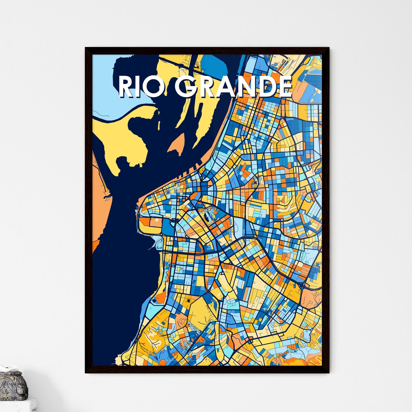 RIO GRANDE BRAZIL Vibrant Colorful Art Map Poster Blue Orange