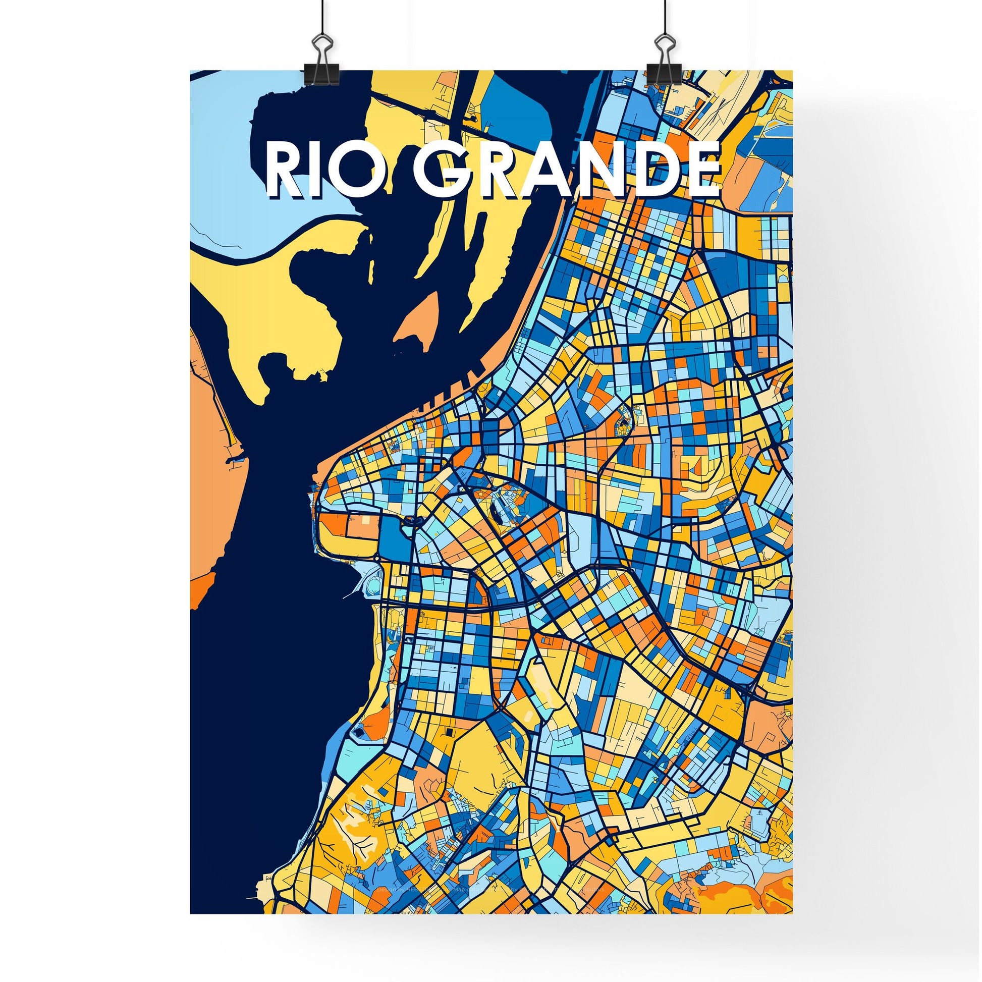 RIO GRANDE BRAZIL Vibrant Colorful Art Map Poster Blue Orange