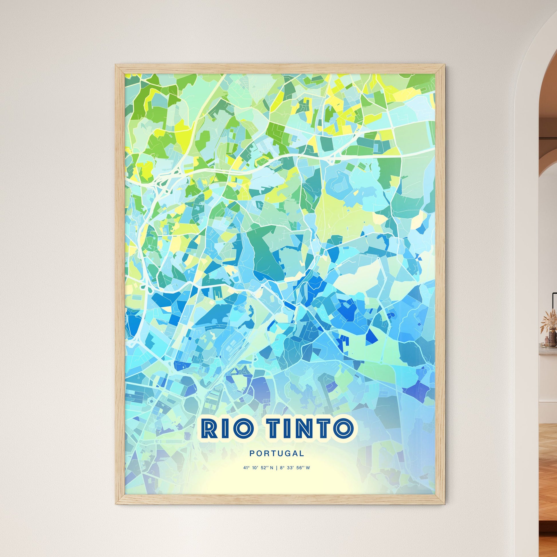 Colorful Rio Tinto Portugal Fine Art Map Cool Blue