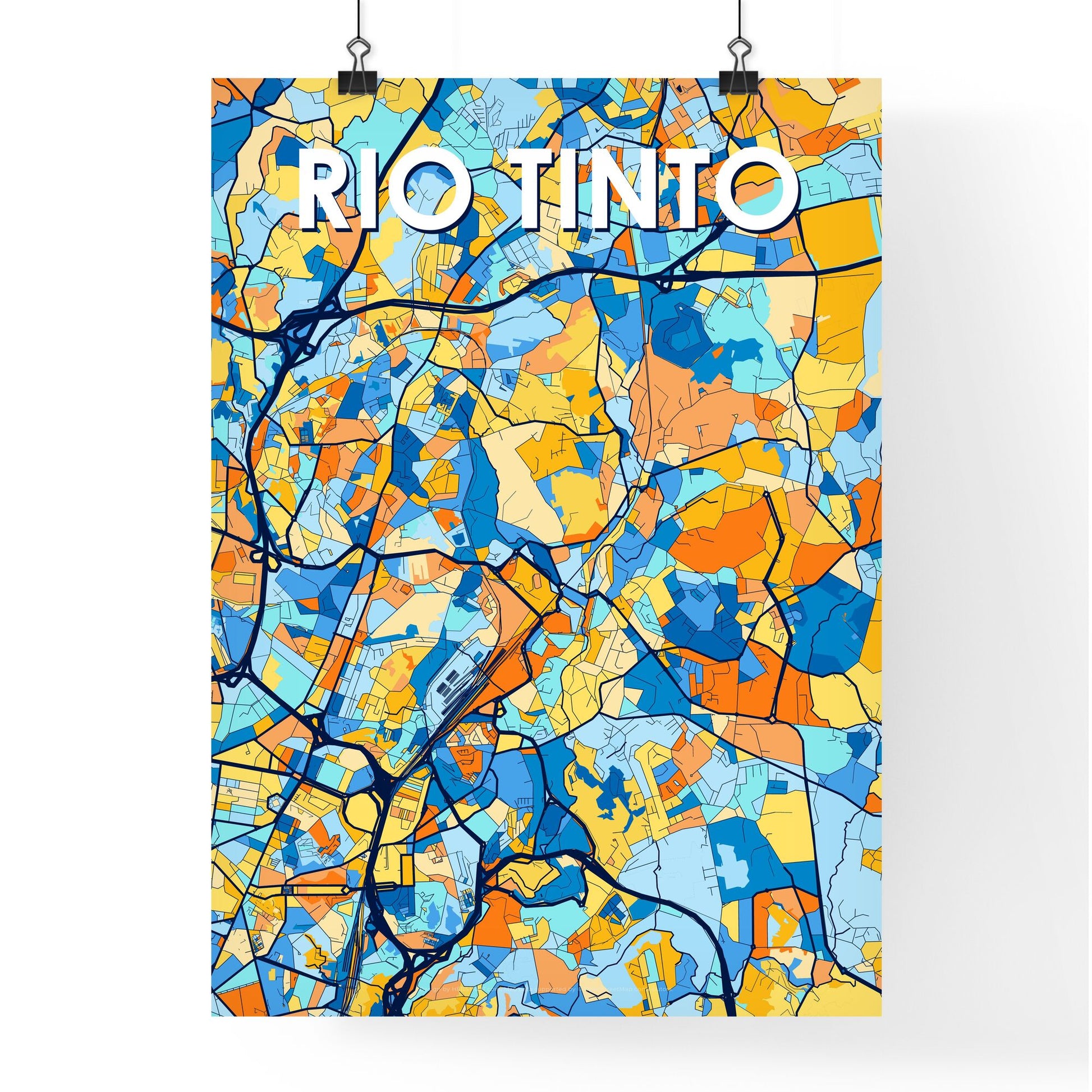 RIO TINTO PORTUGAL Vibrant Colorful Art Map Poster Blue Orange