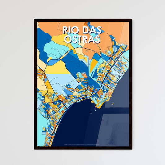 RIO DAS OSTRAS BRAZIL Vibrant Colorful Art Map Poster Blue Orange