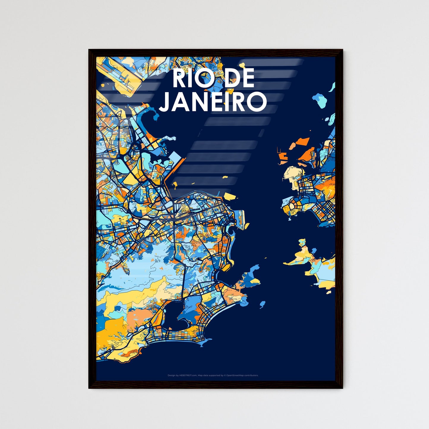 RIO DE JANEIRO BRAZIL Vibrant Colorful Art Map Poster Blue Orange