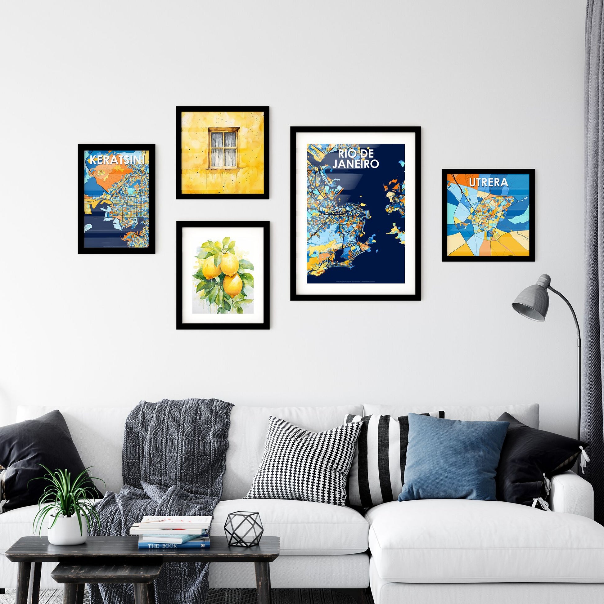 RIO DE JANEIRO BRAZIL Vibrant Colorful Art Map Poster Blue Orange