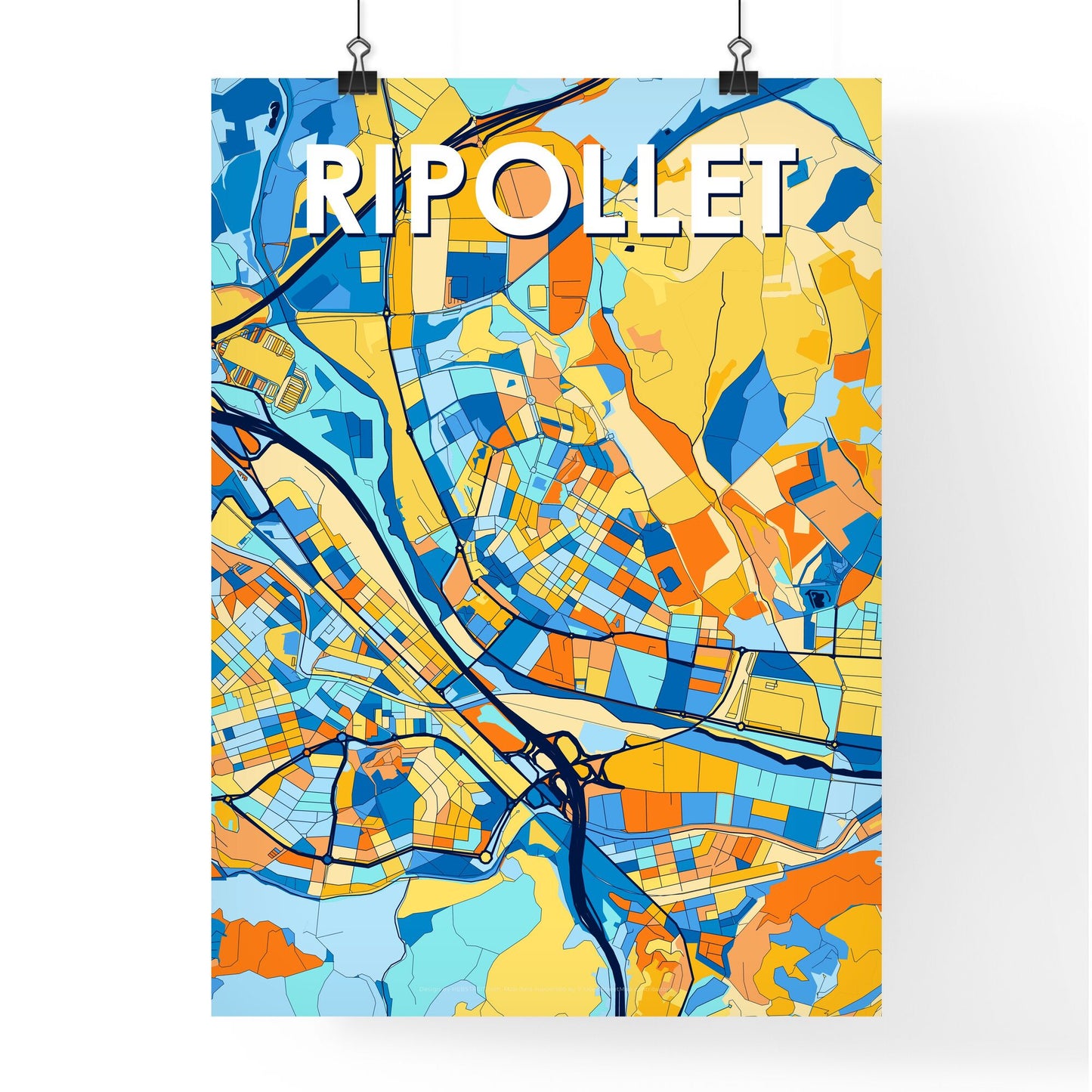 RIPOLLET SPAIN Vibrant Colorful Art Map Poster Blue Orange