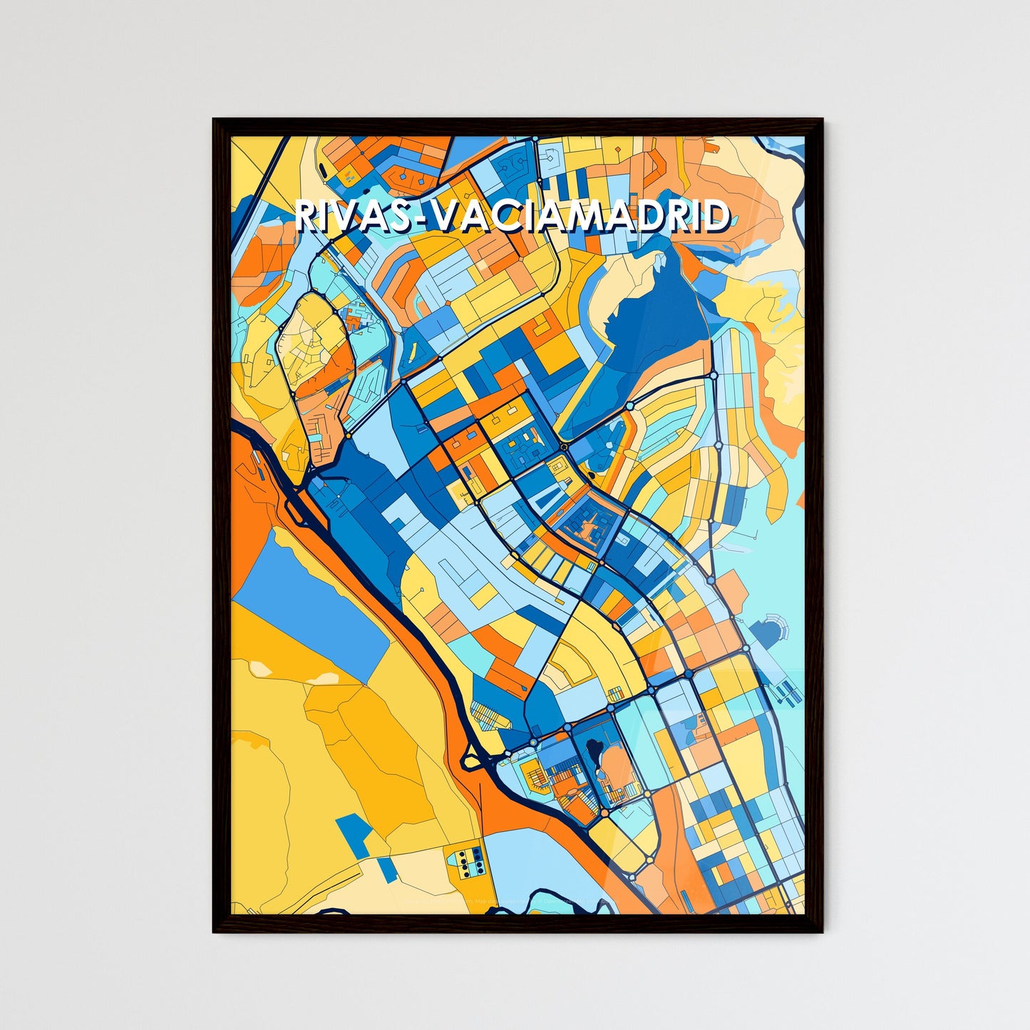 RIVAS-VACIAMADRID SPAIN Vibrant Colorful Art Map Poster Blue Orange