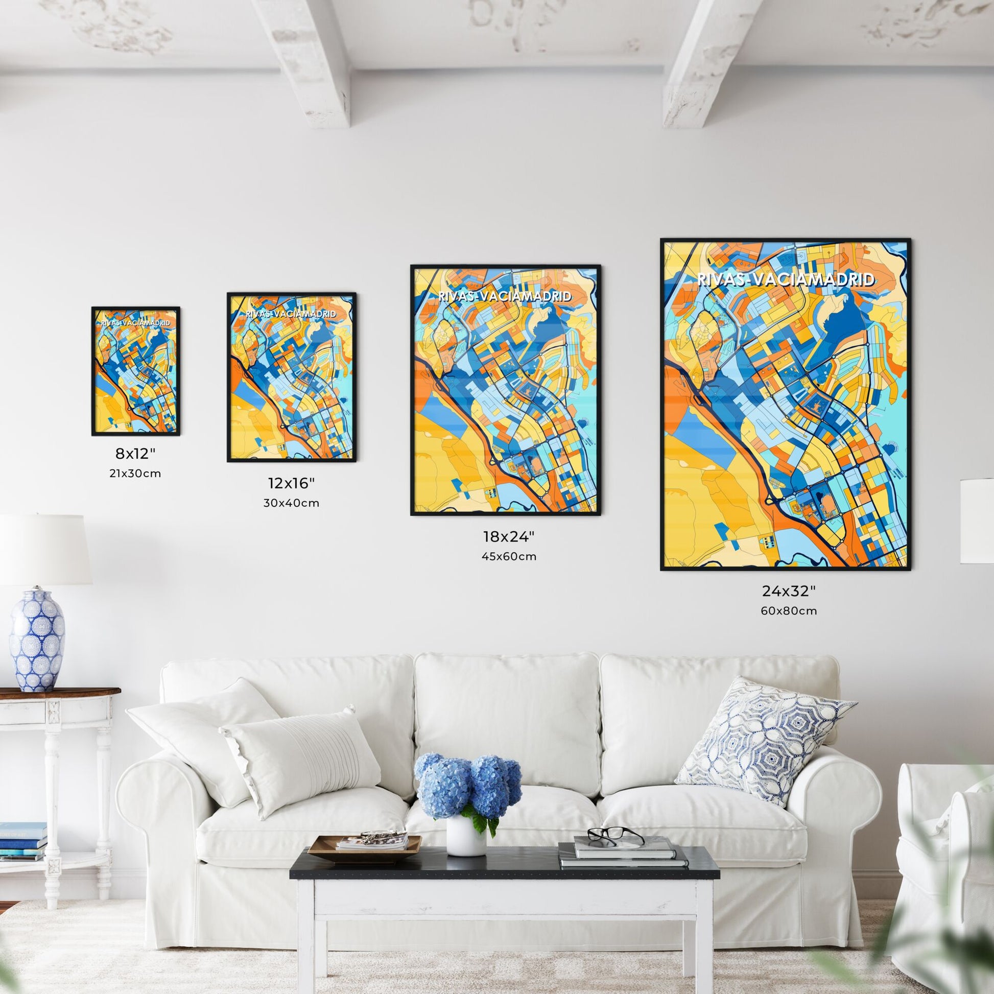 RIVAS-VACIAMADRID SPAIN Vibrant Colorful Art Map Poster Blue Orange