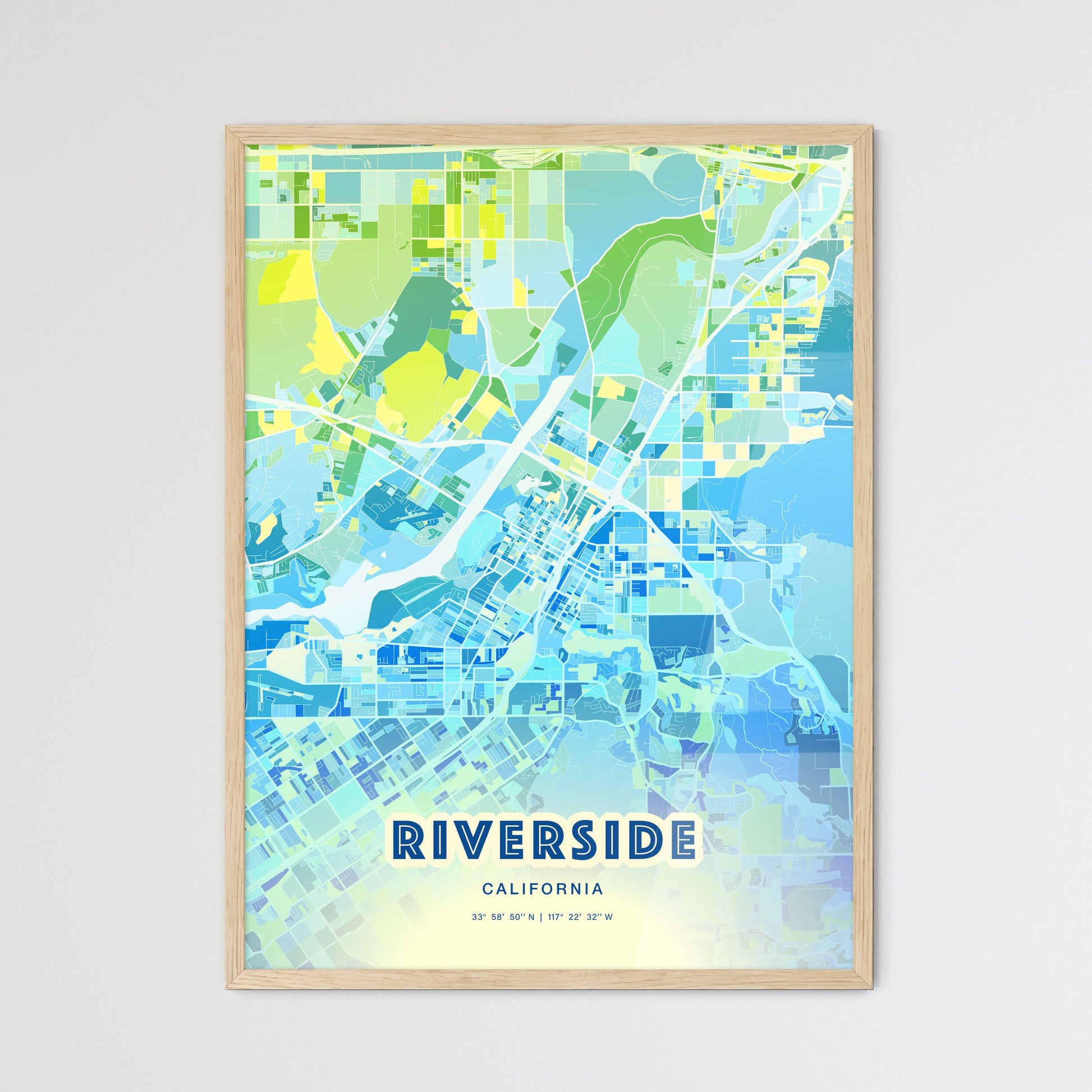 Colorful Riverside California Fine Art Map Cool Blue
