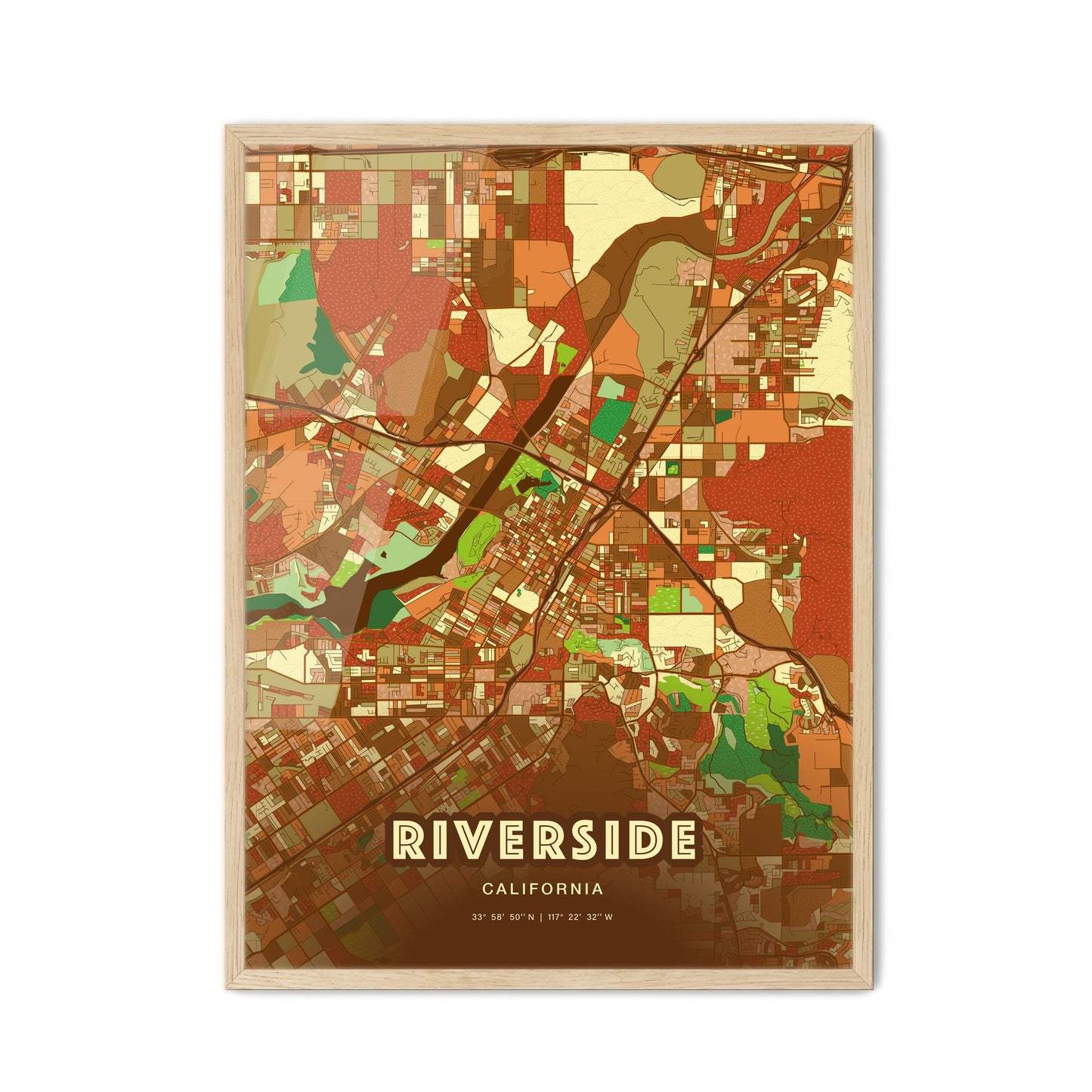 Colorful Riverside California Fine Art Map Farmhouse