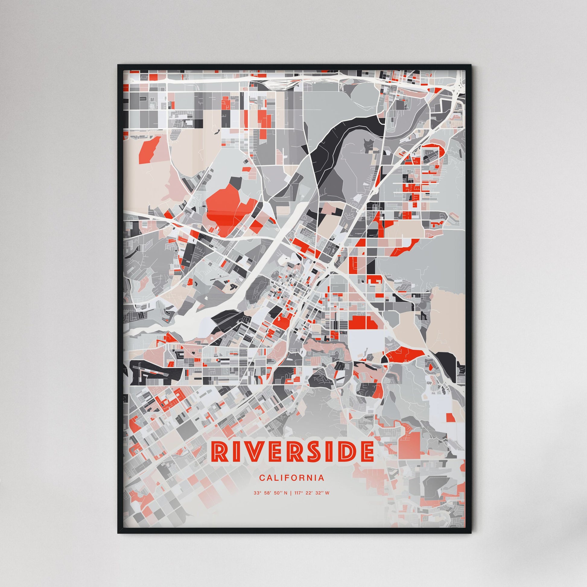 Colorful Riverside California Fine Art Map Modern Expressive