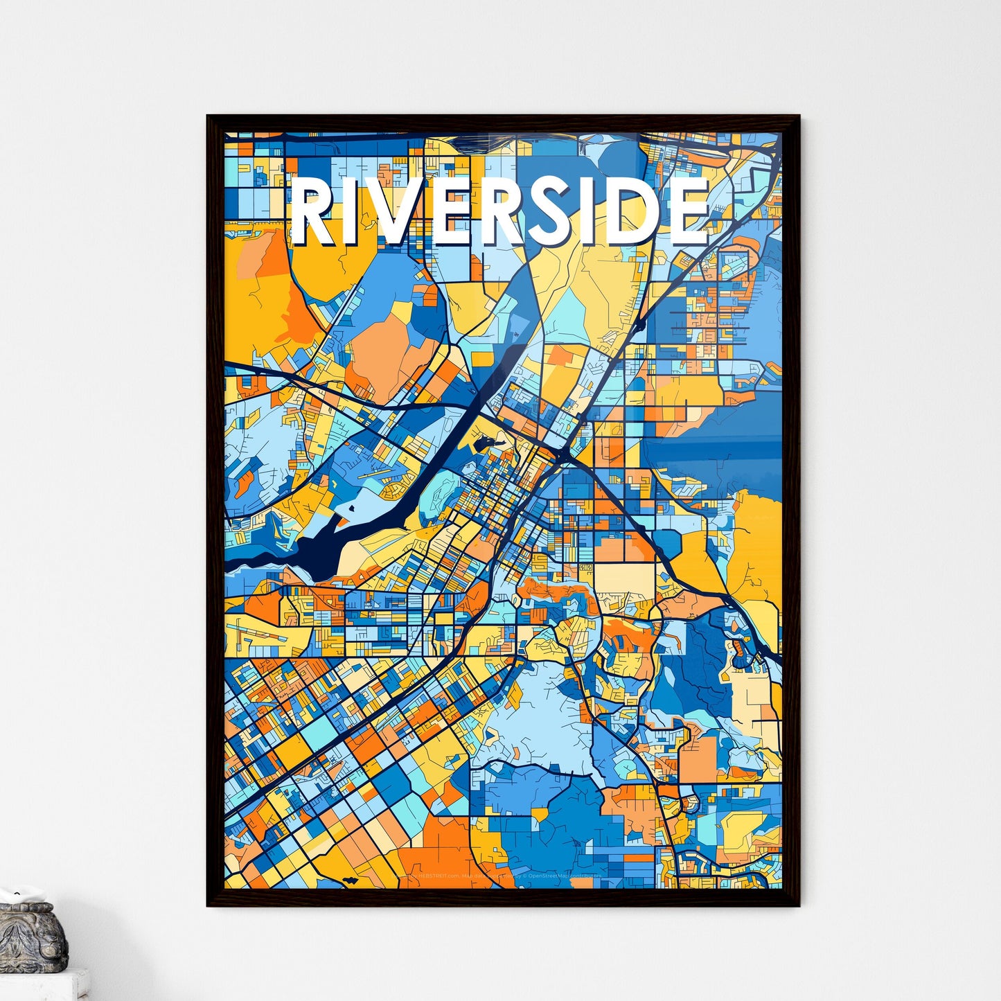 RIVERSIDE CALIFORNIA Vibrant Colorful Art Map Poster Blue Orange