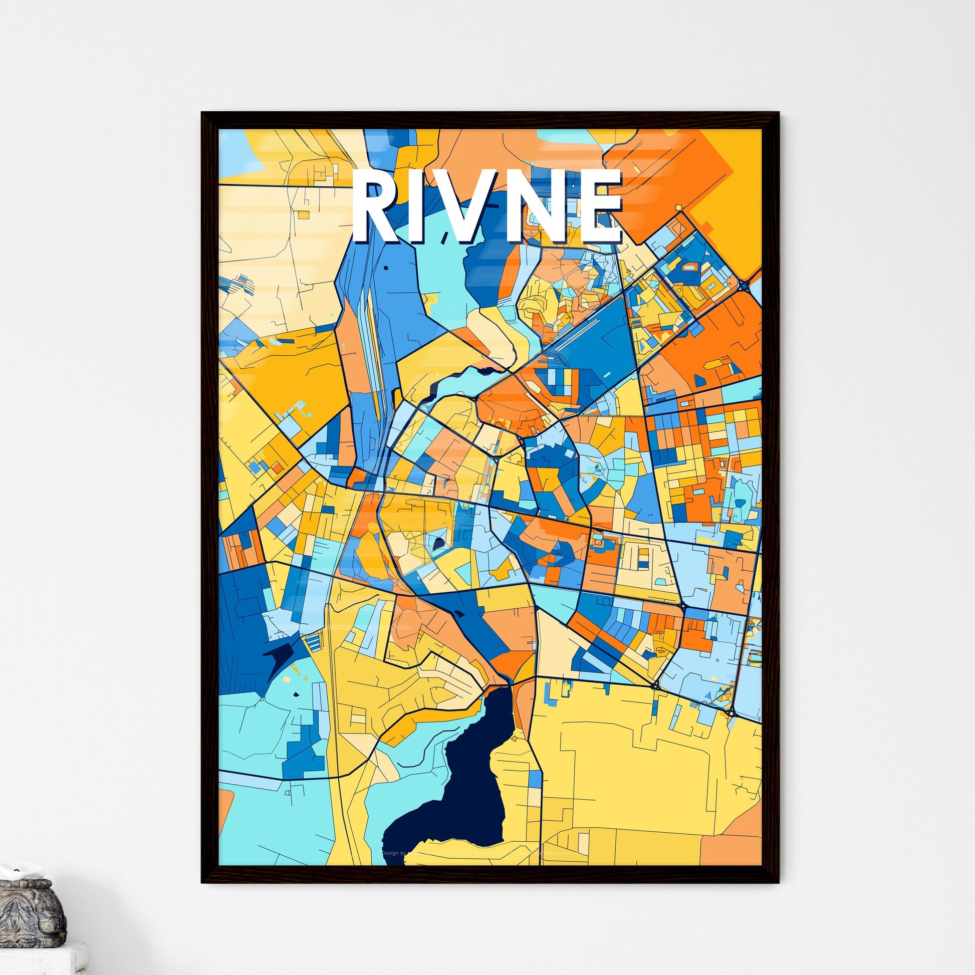 RIVNE UKRAINE Vibrant Colorful Art Map Poster Blue Orange