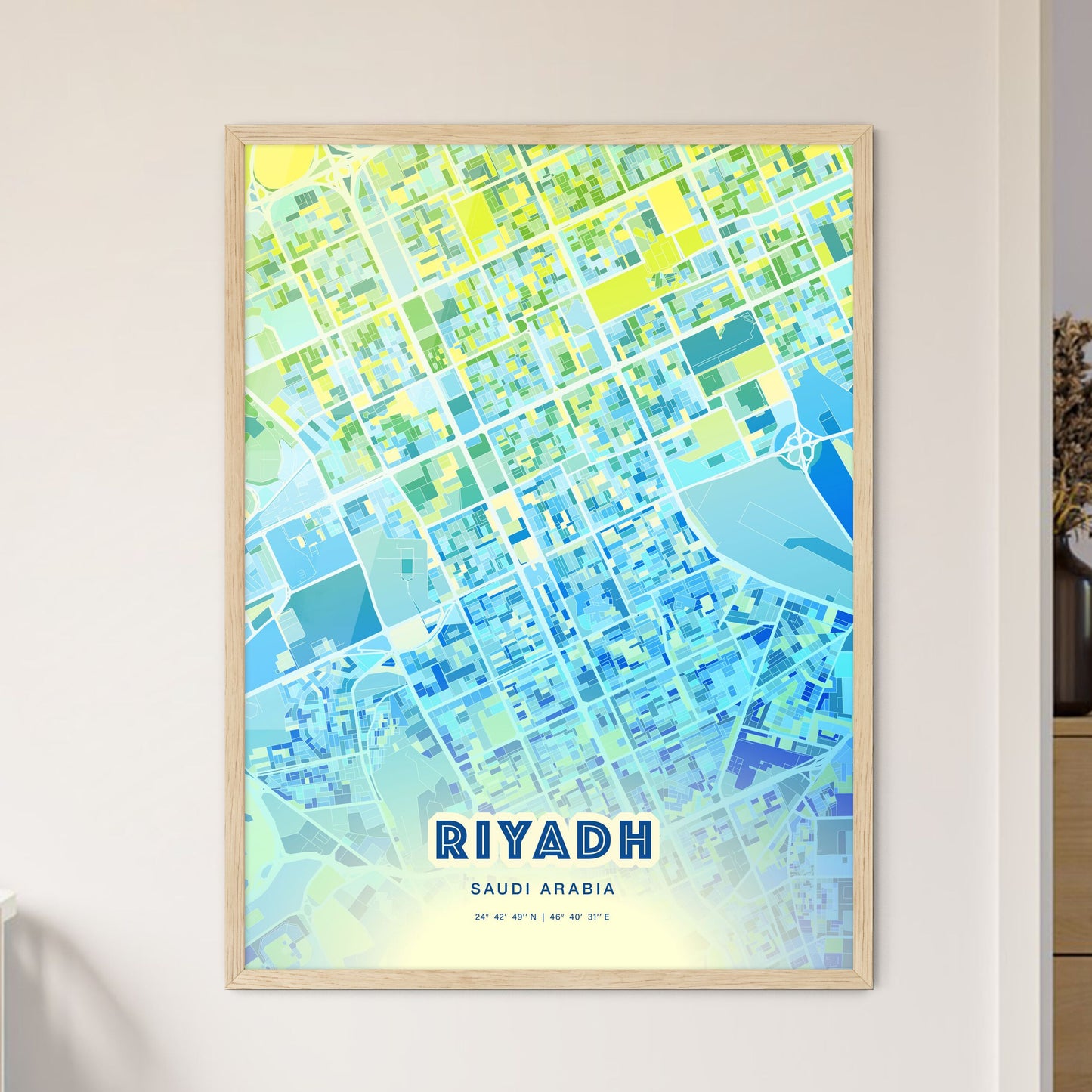 Colorful Riyadh Saudi Arabia Fine Art Map Cool Blue