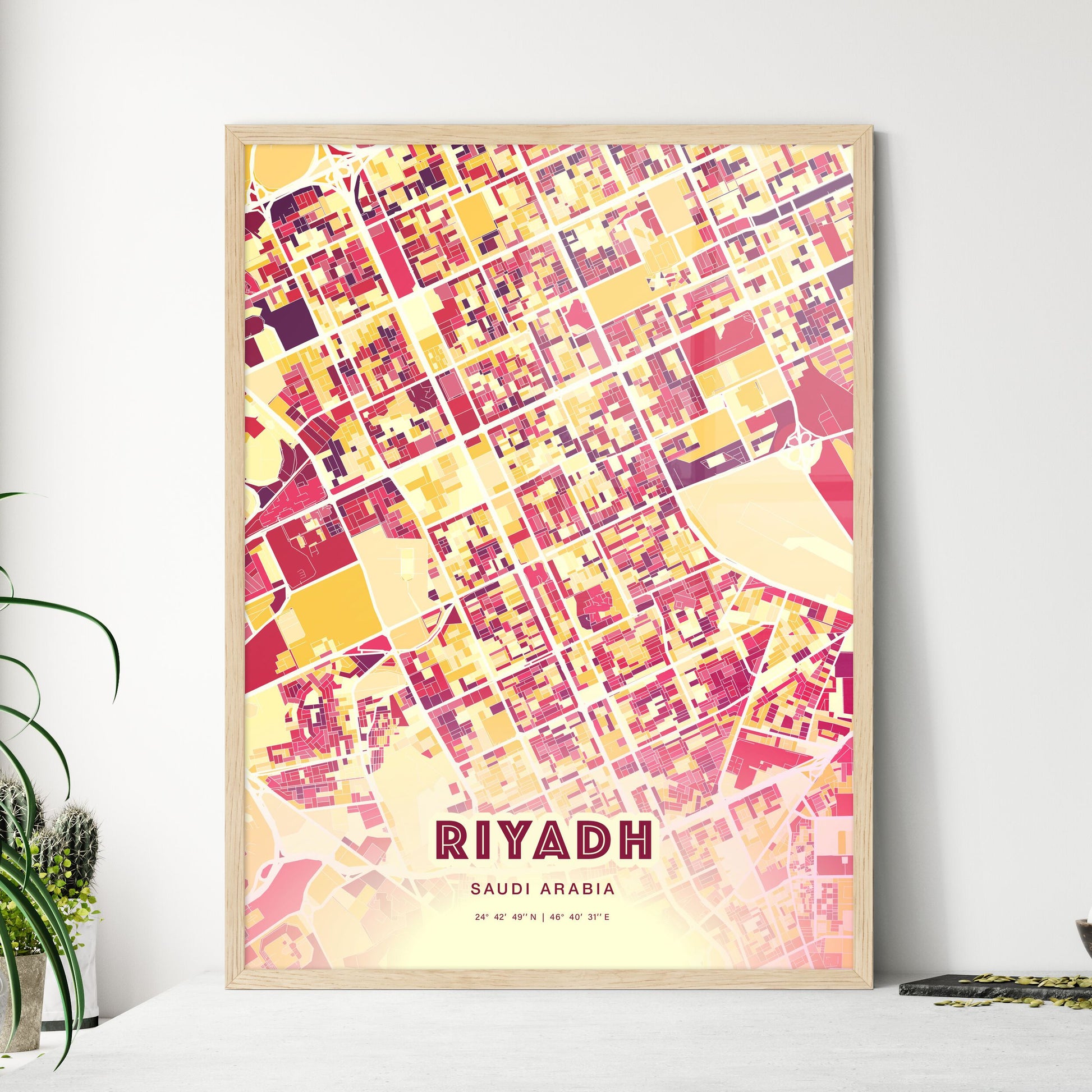 Colorful Riyadh Saudi Arabia Fine Art Map Hot Red