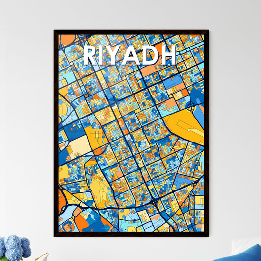 RIYADH SAUDI ARABIA Vibrant Colorful Art Map Poster Blue Orange