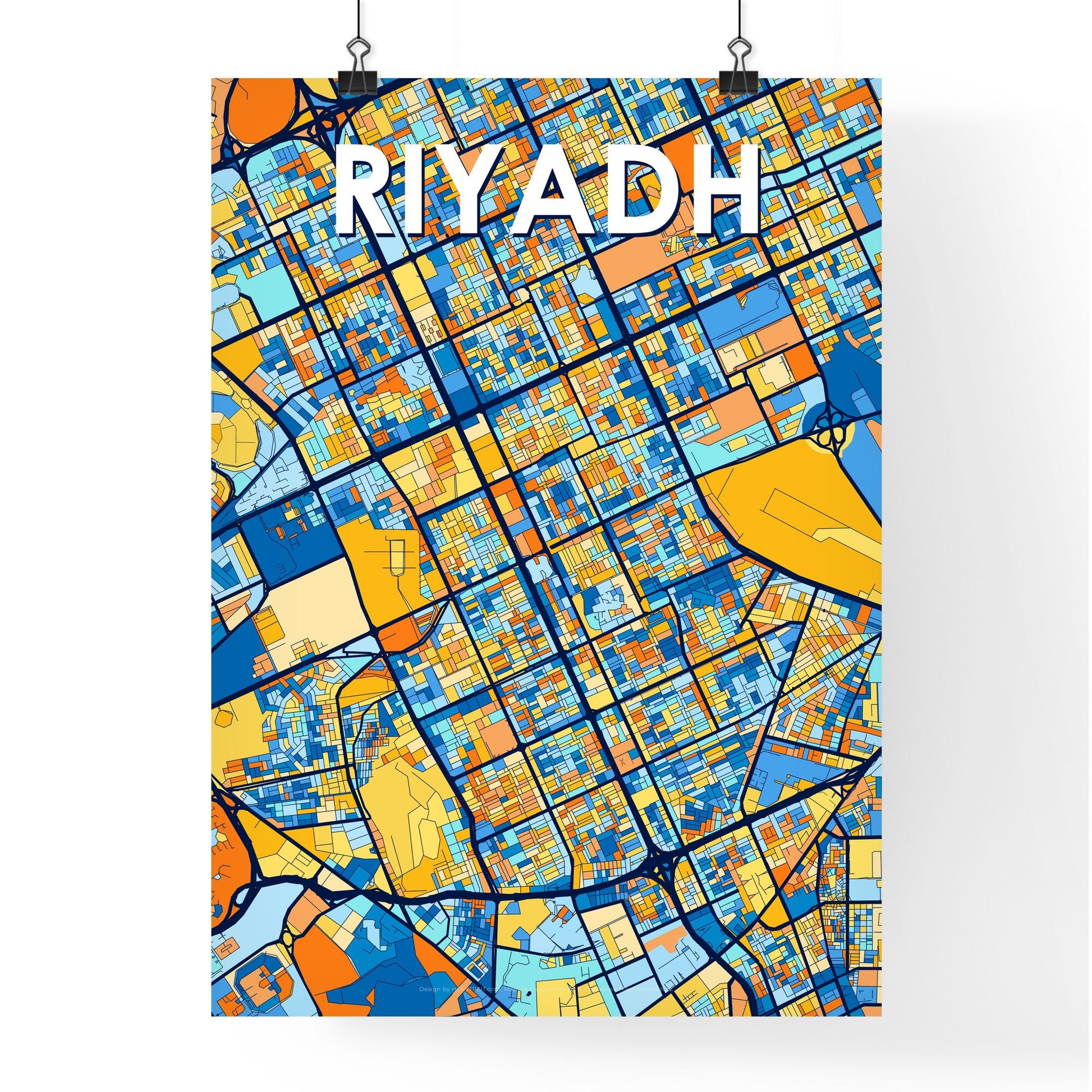 RIYADH SAUDI ARABIA Vibrant Colorful Art Map Poster Blue Orange