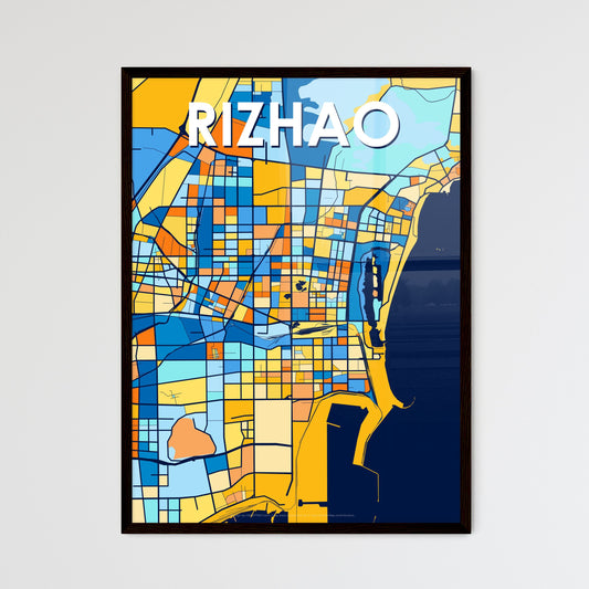 RIZHAO CHINA Vibrant Colorful Art Map Poster Blue Orange