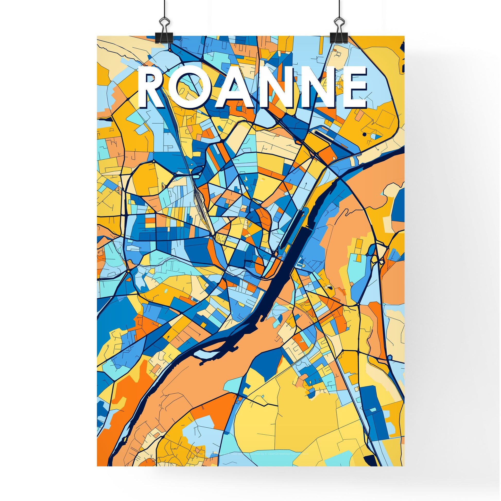 ROANNE FRANCE Vibrant Colorful Art Map Poster Blue Orange