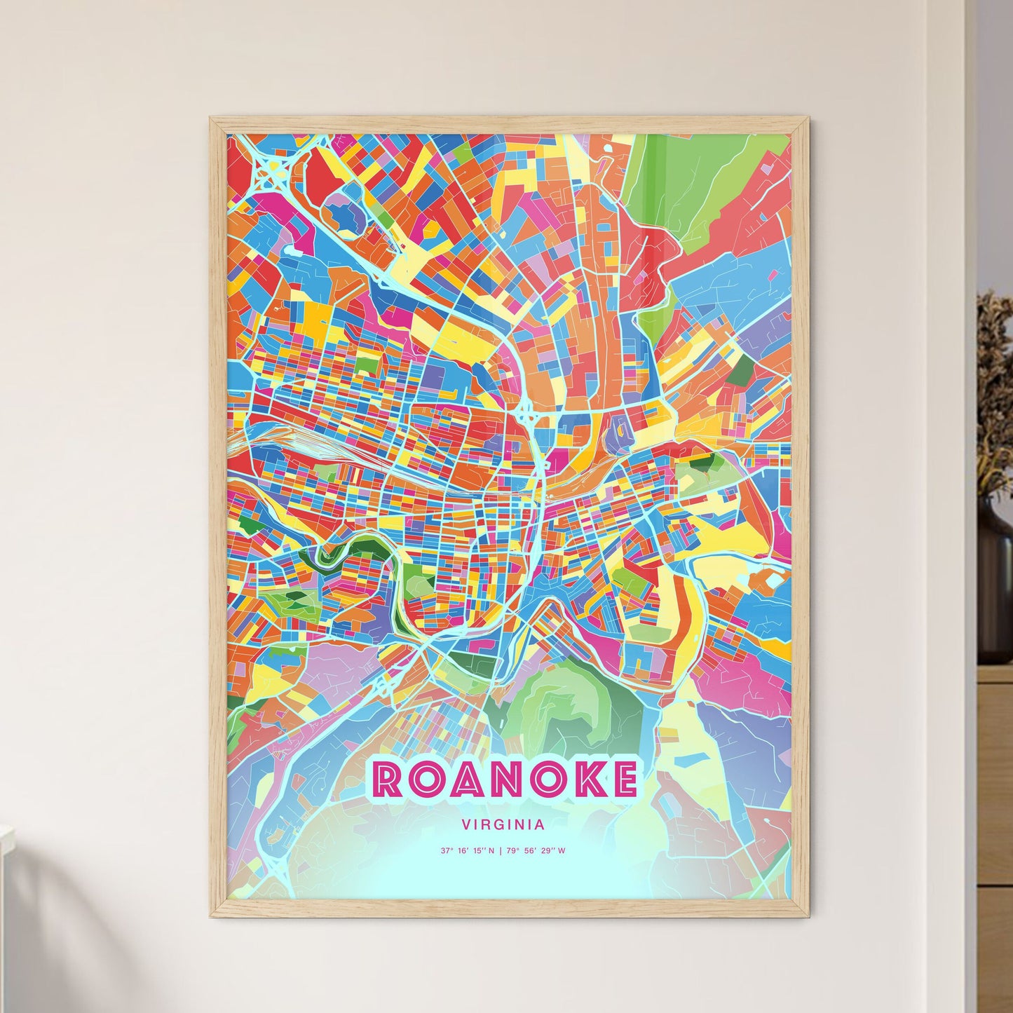 Colorful Roanoke Virginia Fine Art Map Crazy Colors