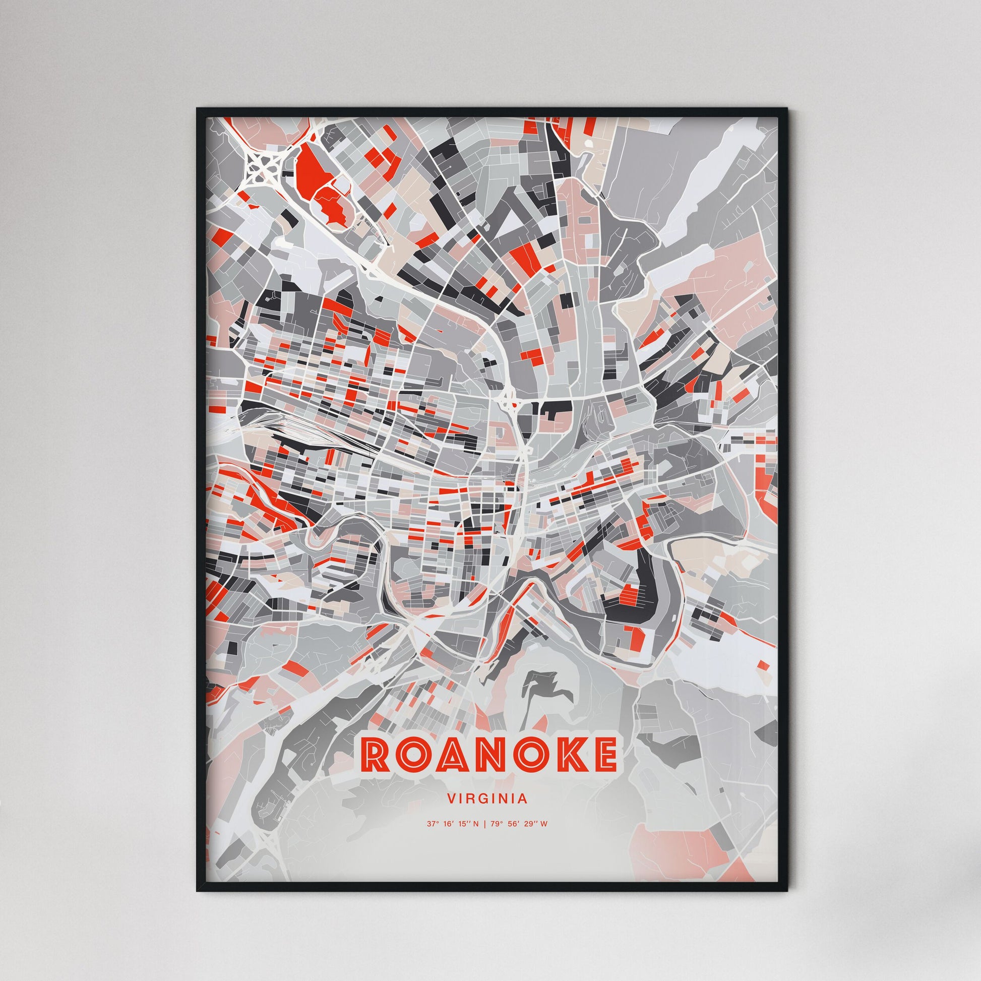 Colorful Roanoke Virginia Fine Art Map Modern Expressive